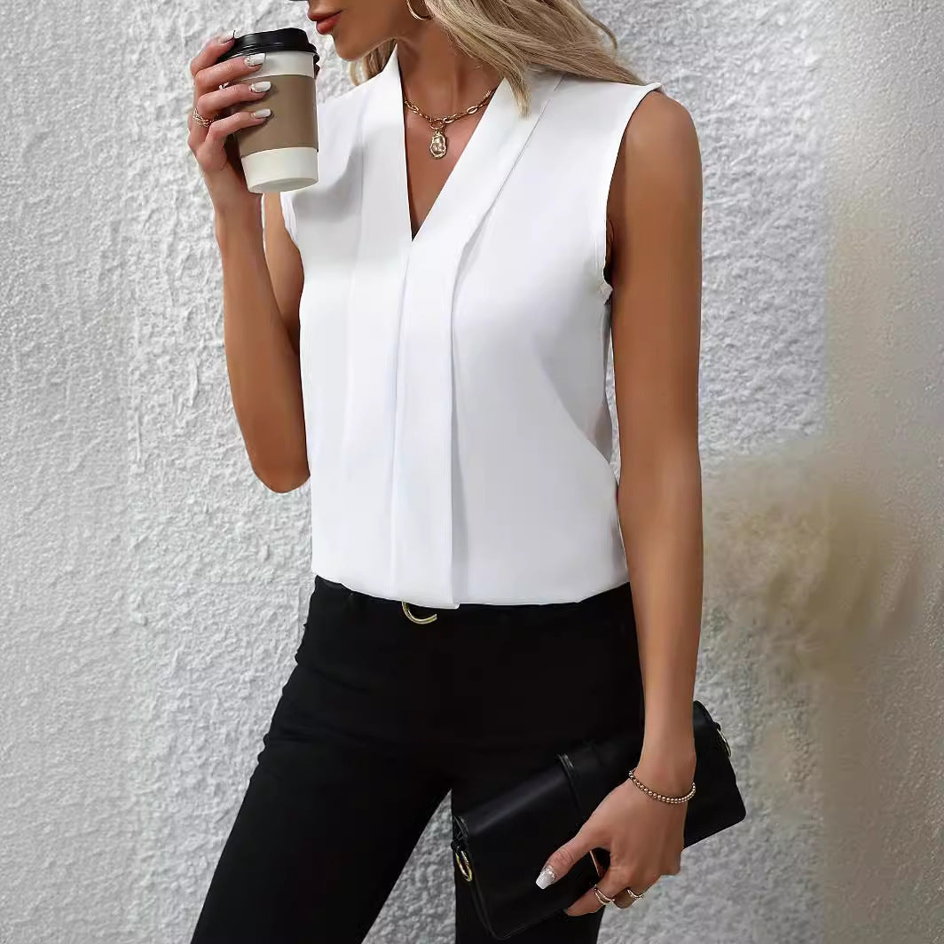 Solid Color Sexy V-neck Fashionable All-match Shirt Limorista