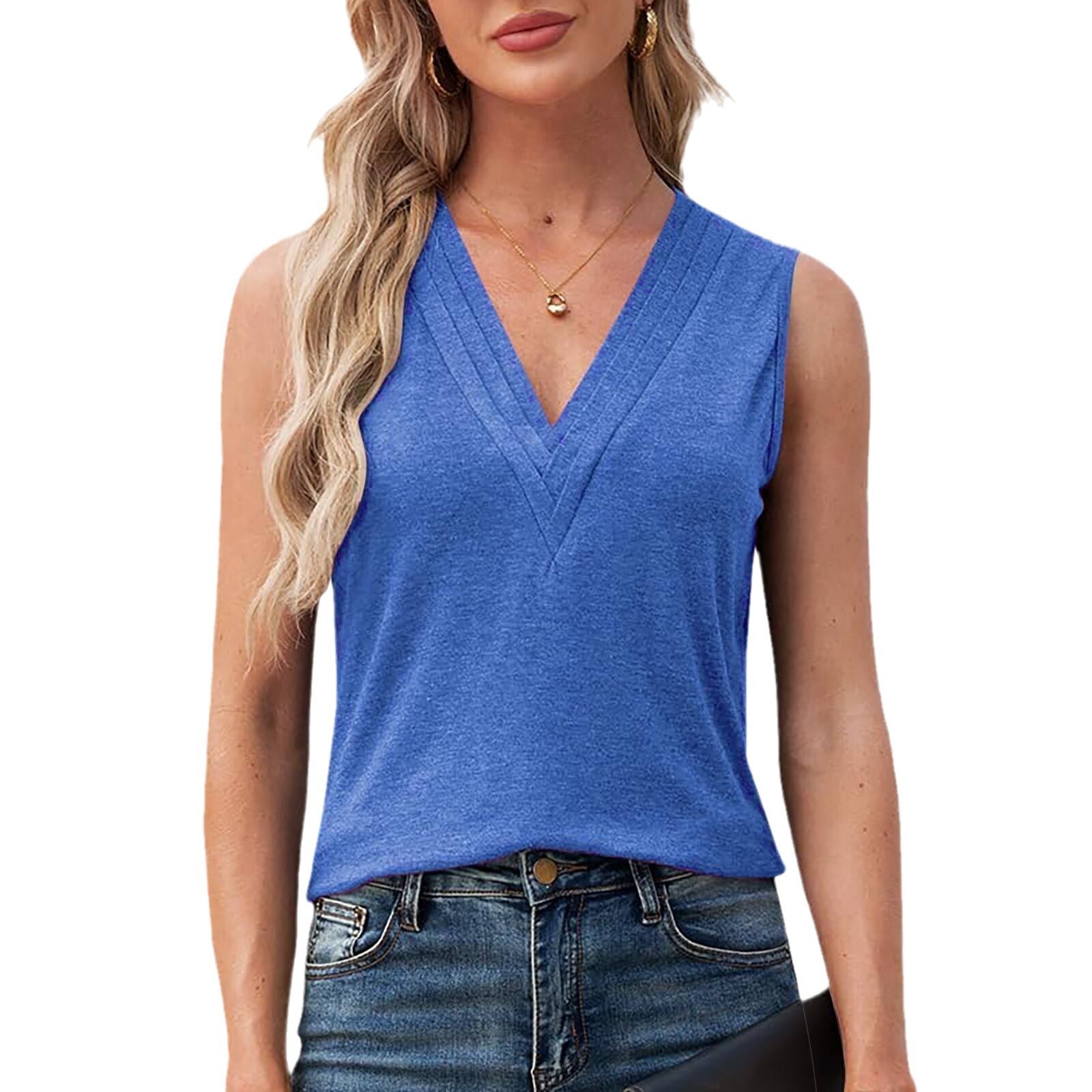 Solid Color Multi-layer Special V-neck Vest T-shirt For Women Limorista