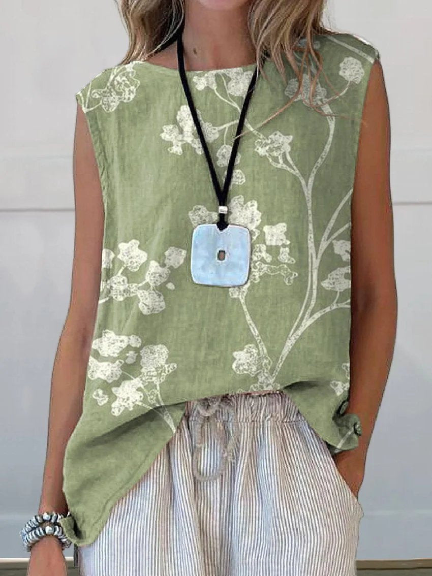 European And American Floral Cotton Linen Vest Limorista