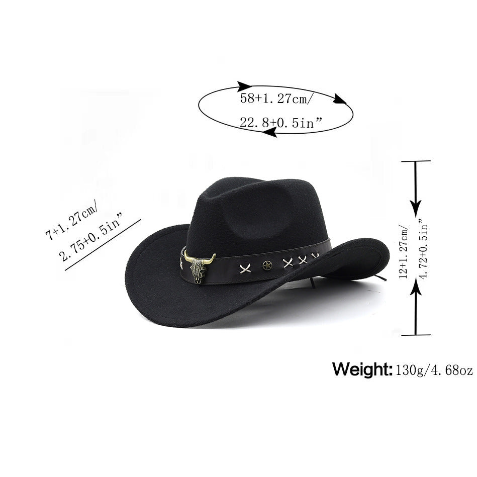 Ethnic Style Cow Standard Western Denim Top Hat Rolled Brim Retro Limorista
