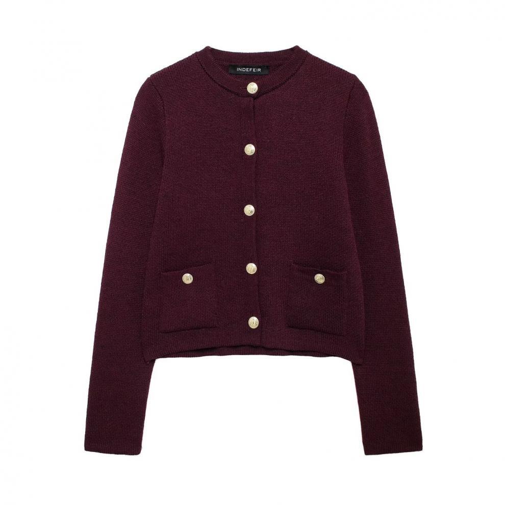 Gold Decorated Row Button Short Knitted Cardigan Jacket Limorista