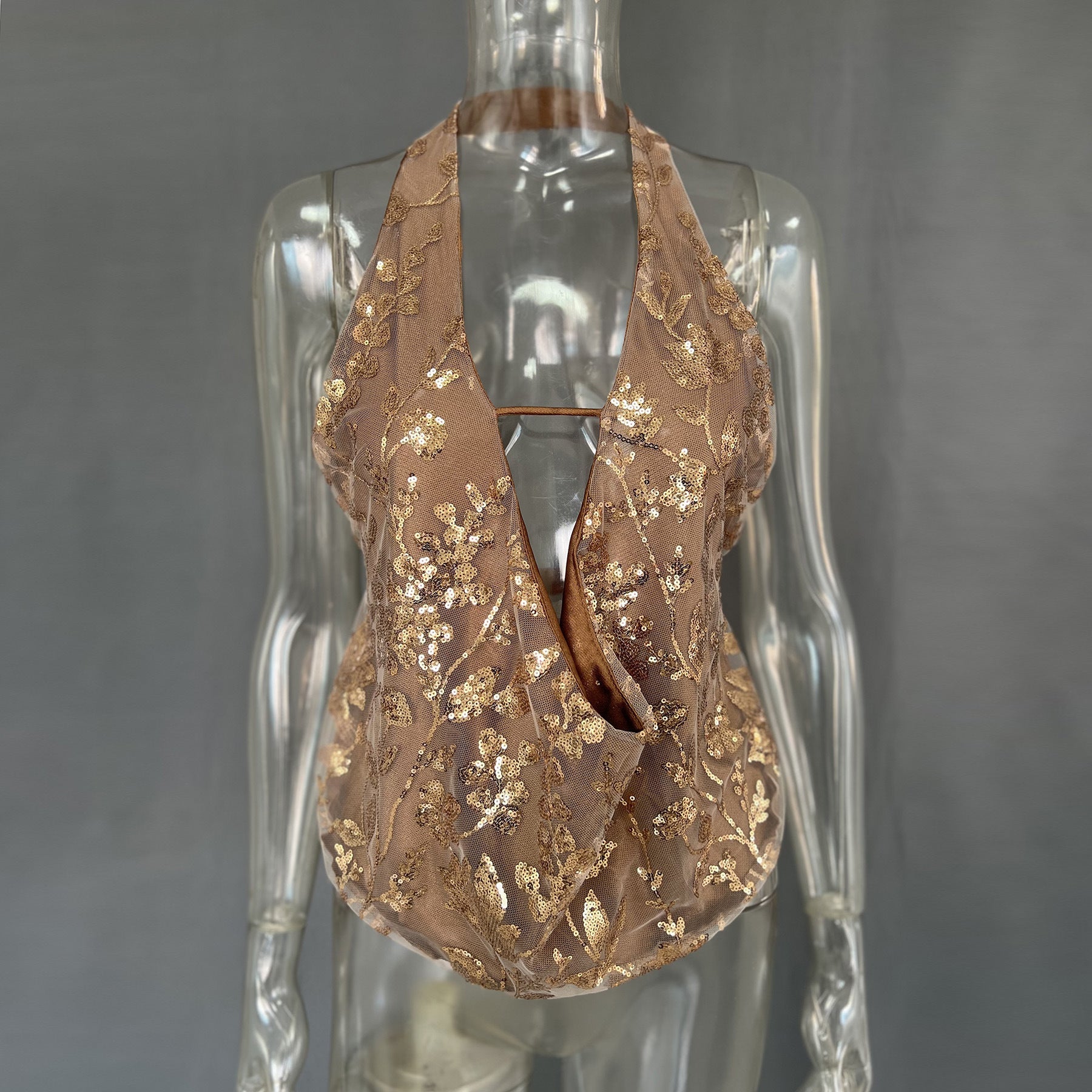 Sexy Backless Sequined V-neck Top Limorista
