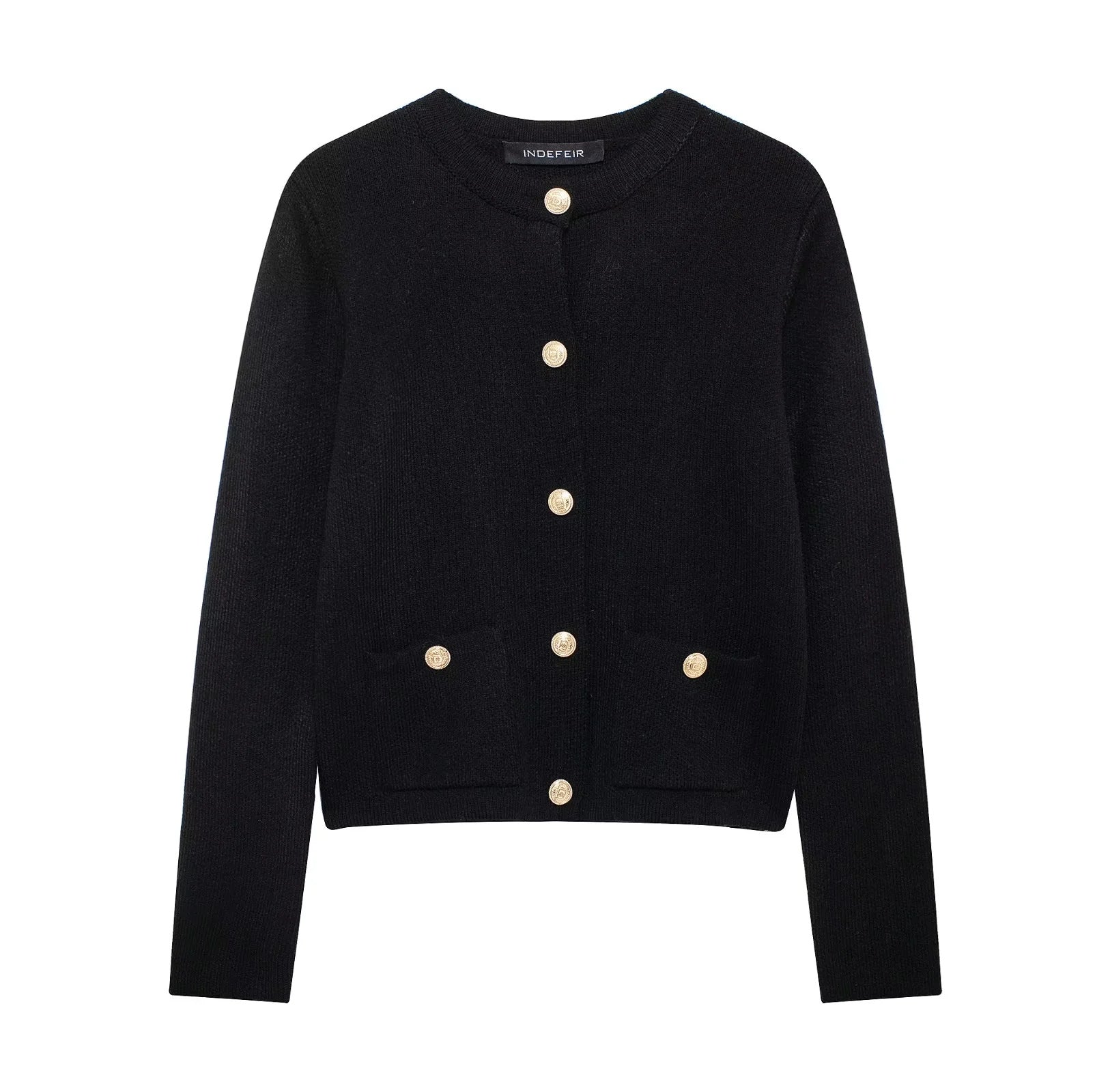 Gold Decorated Row Button Short Knitted Cardigan Jacket Limorista