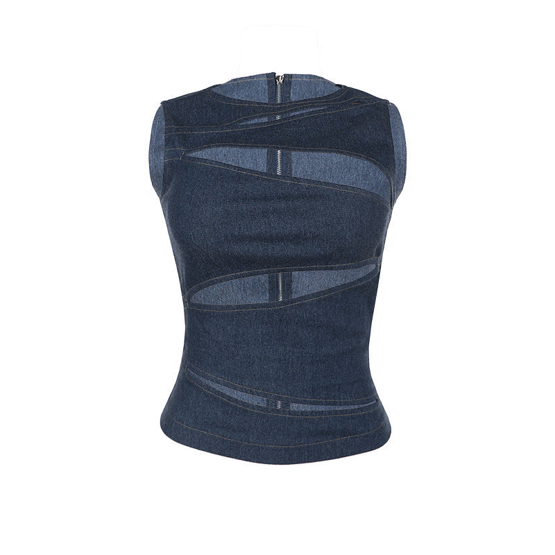 New Sexy Hollow-out Faux Denim Vest Top For Women Limorista