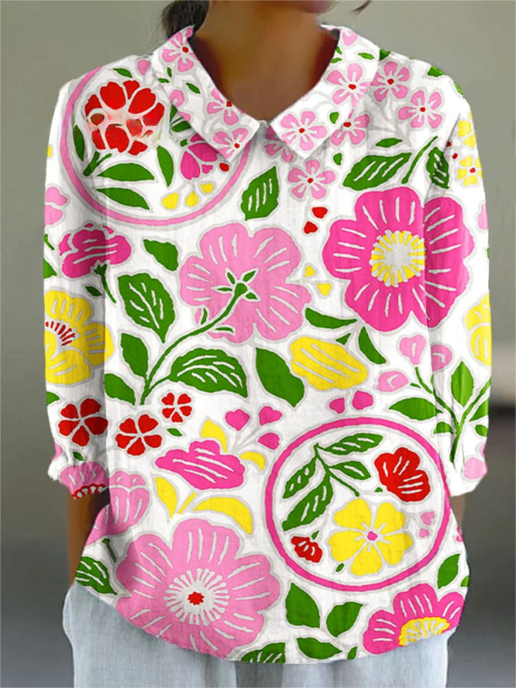 Limorista - Ladies Flower Fashion Personality Polo Collar Top