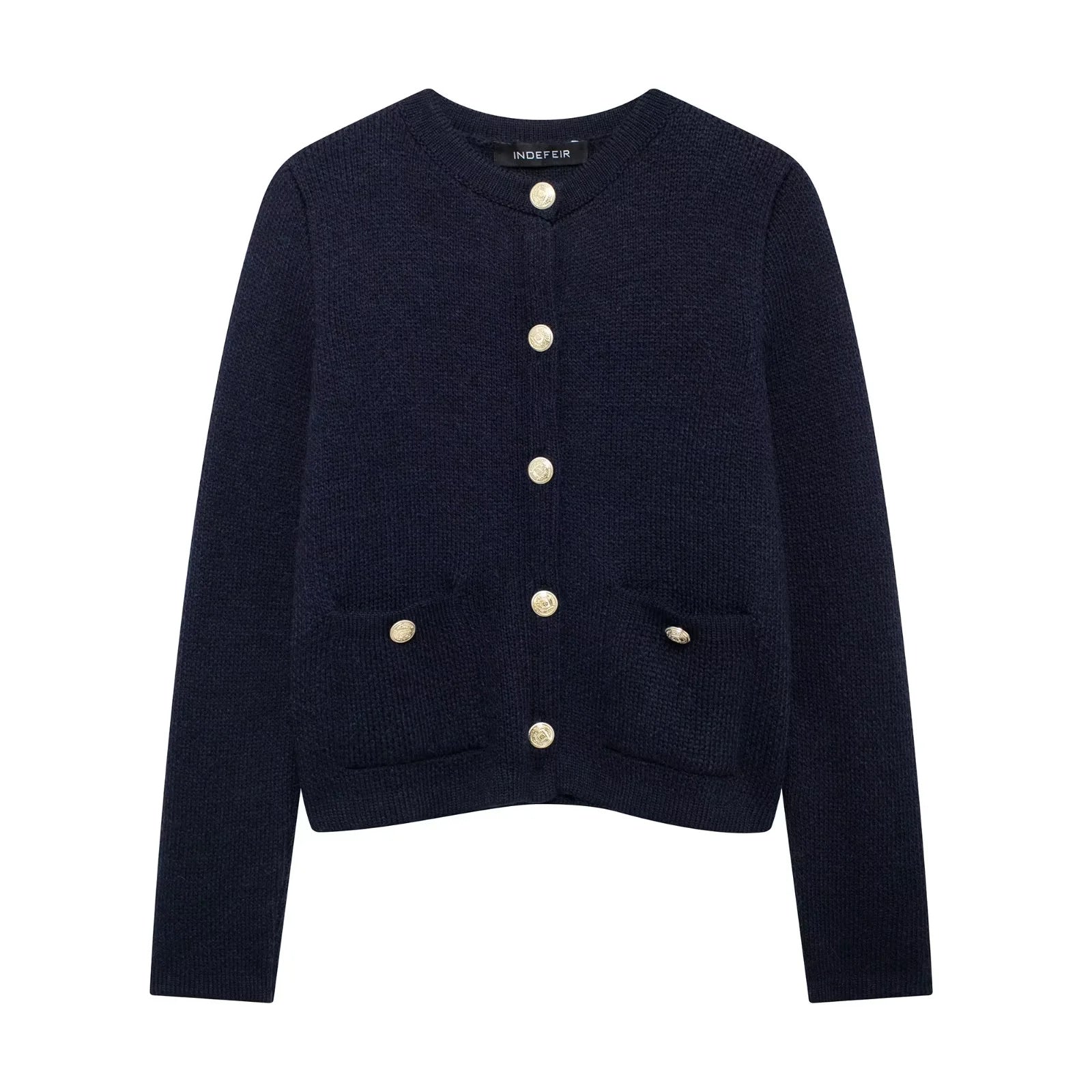 Gold Decorated Row Button Short Knitted Cardigan Jacket Limorista