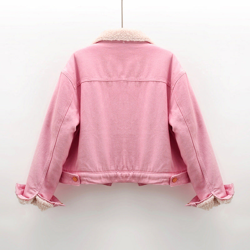 Lamb Wool Fleece-lined Thickening Denim Jacket Limorista
