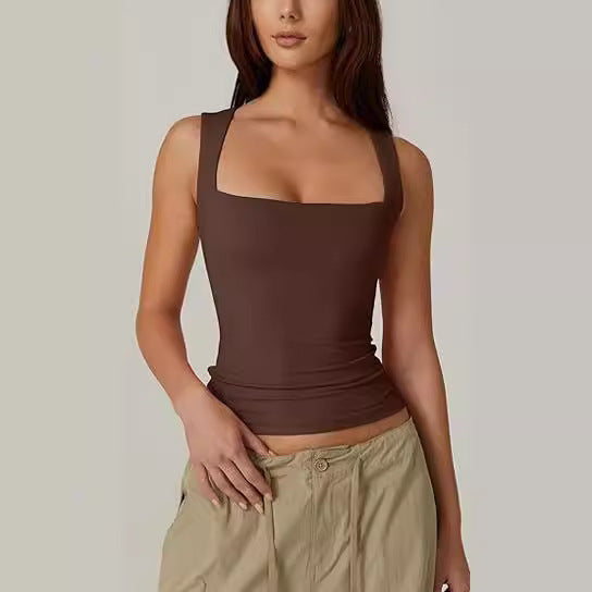 Summer Square-neck Tank Vest Ins Fashion Slim Solid Sleeveless Tops For Women Clothing Limorista