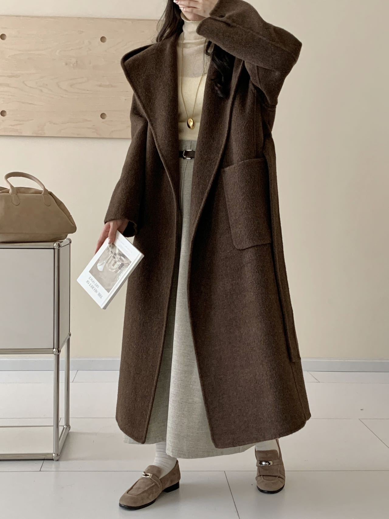 Solid Color Hooded Double-sided Wool Overcoat Women Limorista