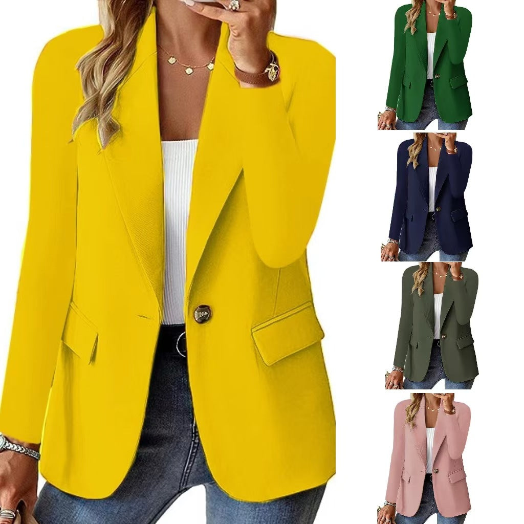 Fashion Casual Women Blazer Long-sleeved Solid Color Casual Cardigan Small Suit Jacket For Women Elegant Office Lady Outerwear Limorista