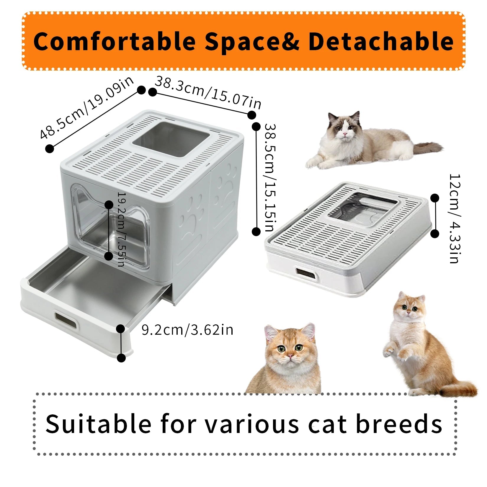 Limorista |Bingopaw Enclosed Stainless Steel Kitty Litter Box – Front Entry, Top Exit Limorista