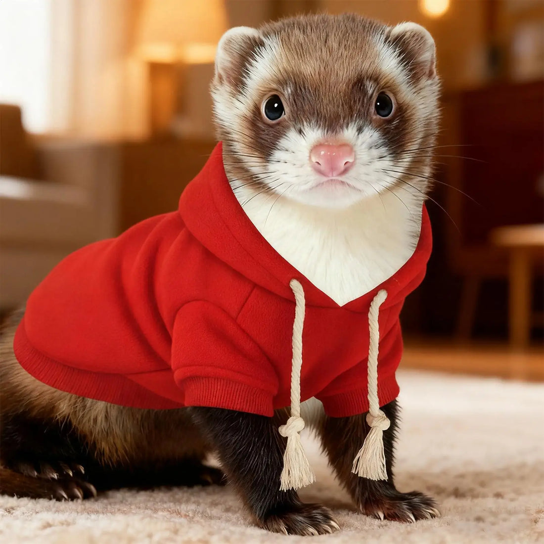 Limorista | Fluffy Ferret Hoodie – Thick Fleece Cozy Sweatshirt with Drawstring