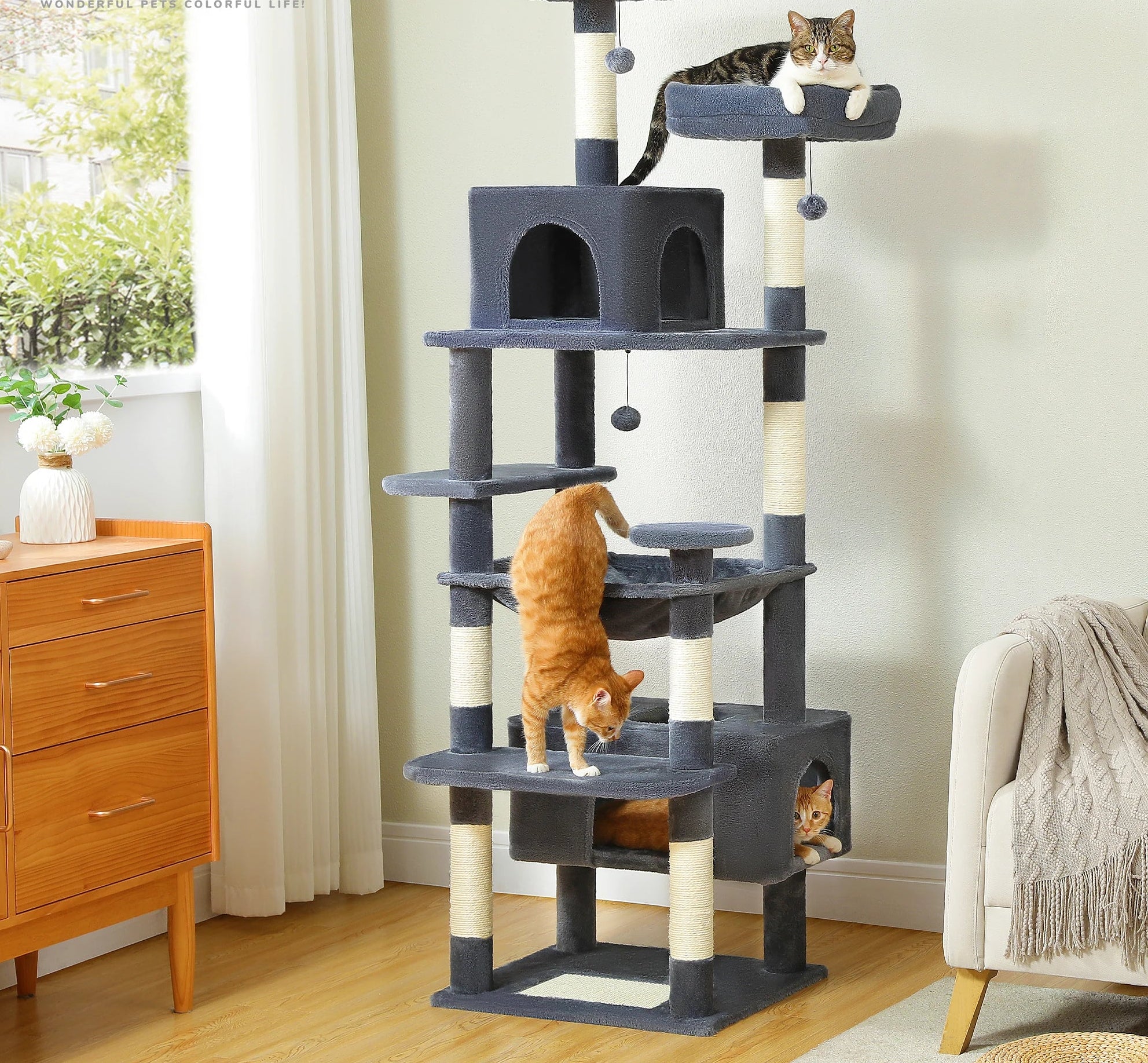 Limorista | Indoor Kitty Play Tower – Padded Perches, Condo & Scratching Posts