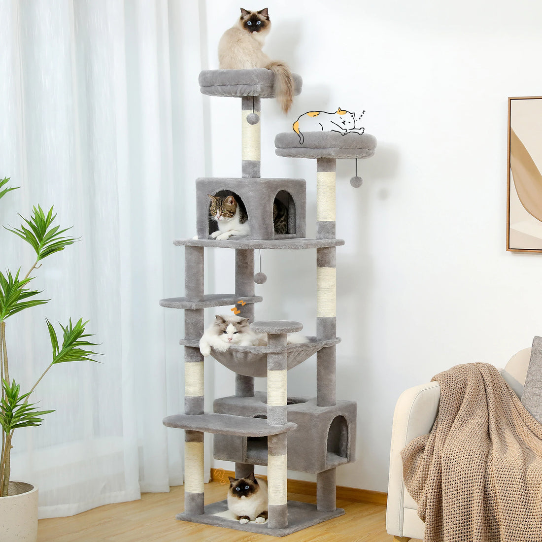 Limorista | Indoor Kitty Play Tower – Padded Perches, Condo & Scratching Posts