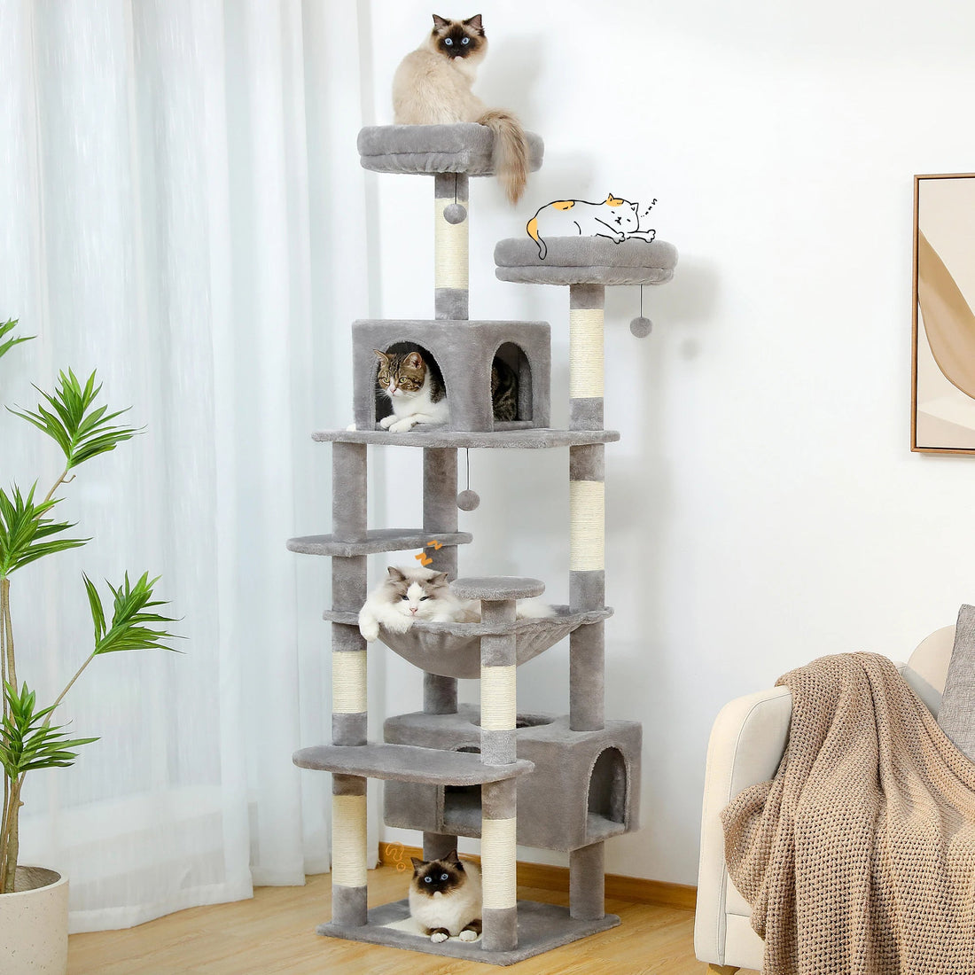 Limorista | Indoor Kitty Play Tower – Padded Perches, Condo & Scratching Posts Limorista