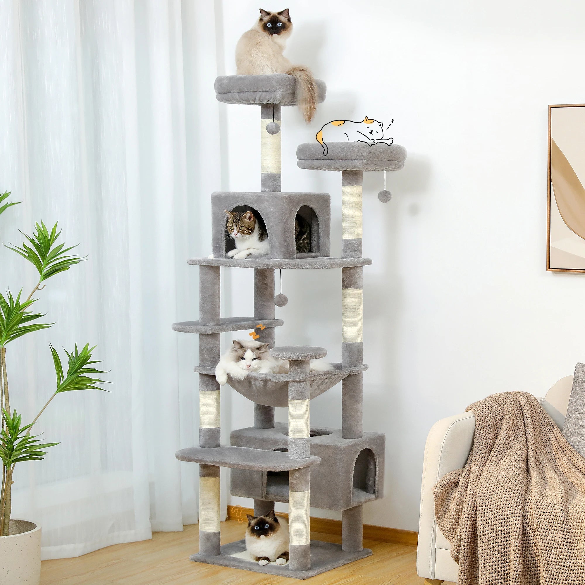 Limorista | Indoor Kitty Play Tower – Padded Perches, Condo & Scratching Posts Limorista