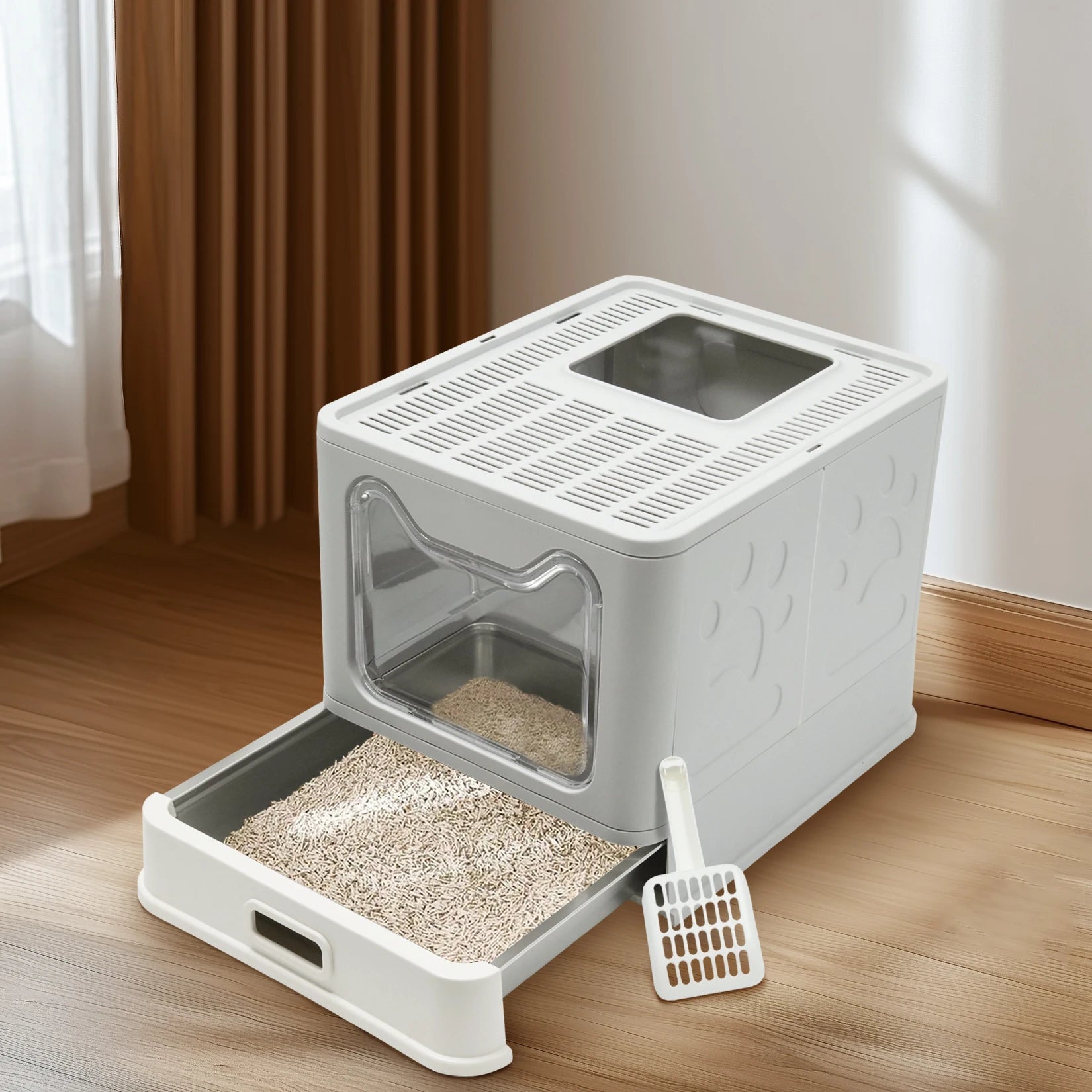 Limorista |Bingopaw Enclosed Stainless Steel Kitty Litter Box – Front Entry, Top Exit Limorista