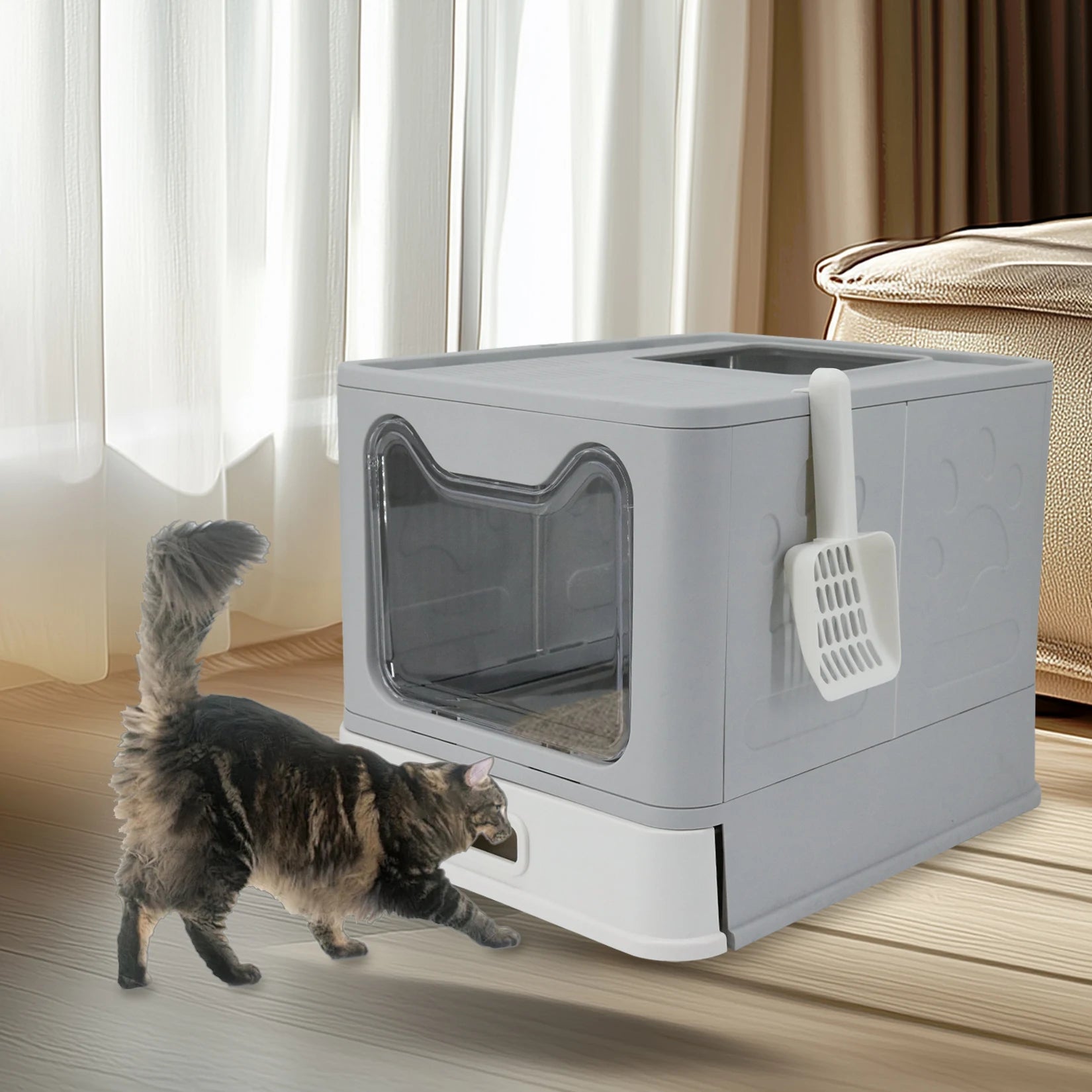 Limorista |Bingopaw Enclosed Stainless Steel Kitty Litter Box – Front Entry, Top Exit