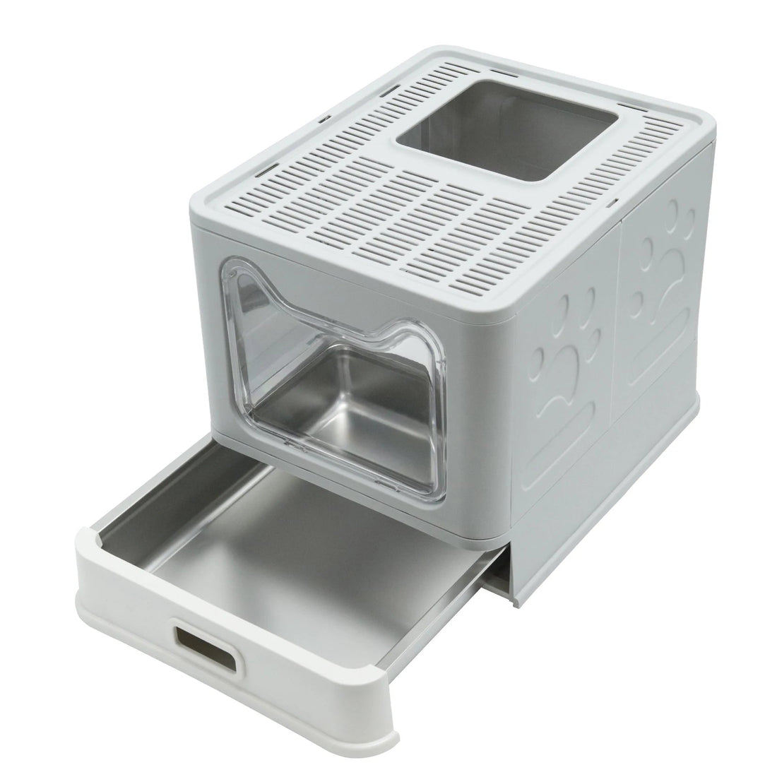 Limorista |Bingopaw Enclosed Stainless Steel Kitty Litter Box – Front Entry, Top Exit Limorista