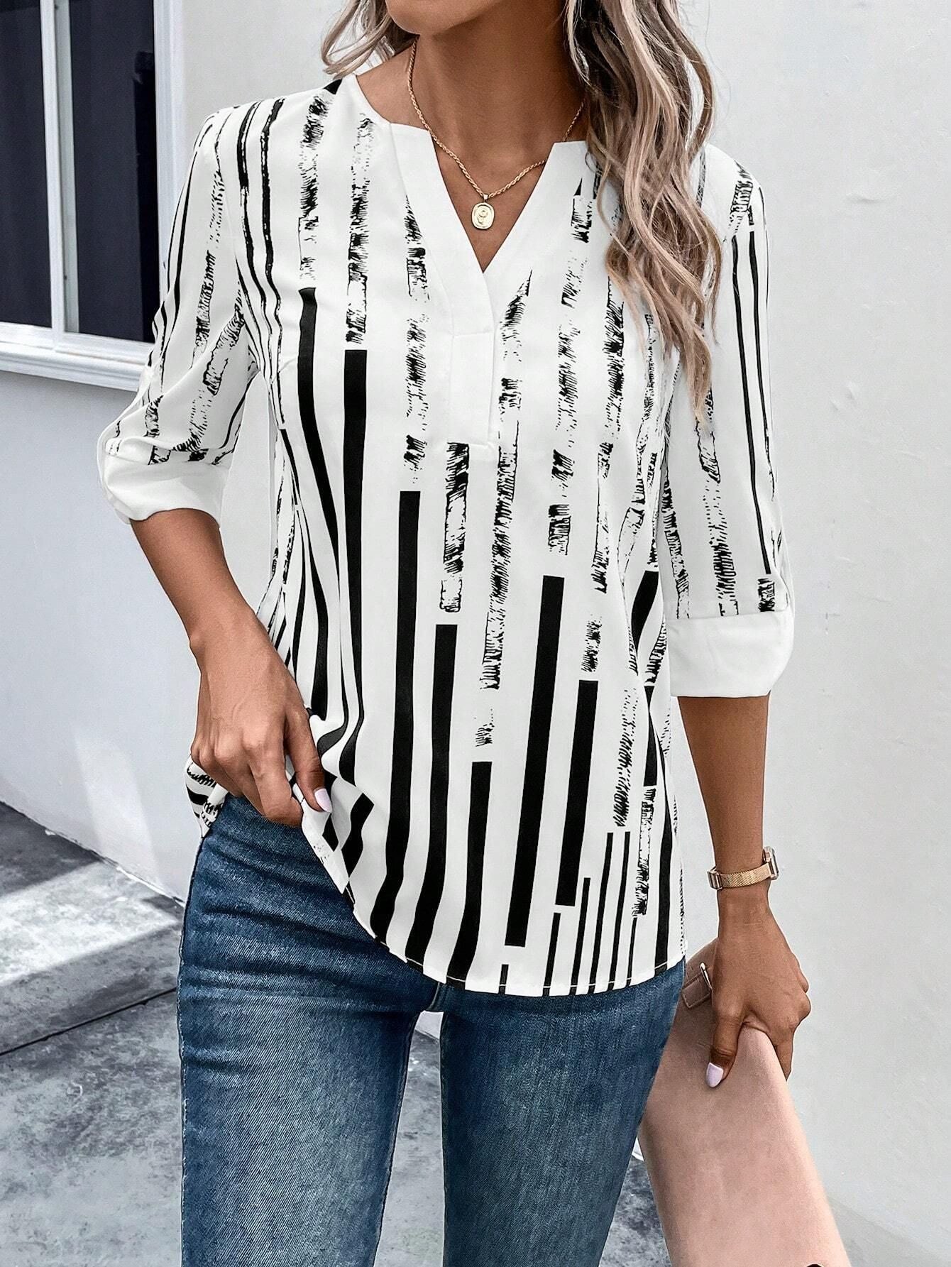 Double Matching Contrast Color Positioning Flower Half-sleeve Shirt Women&