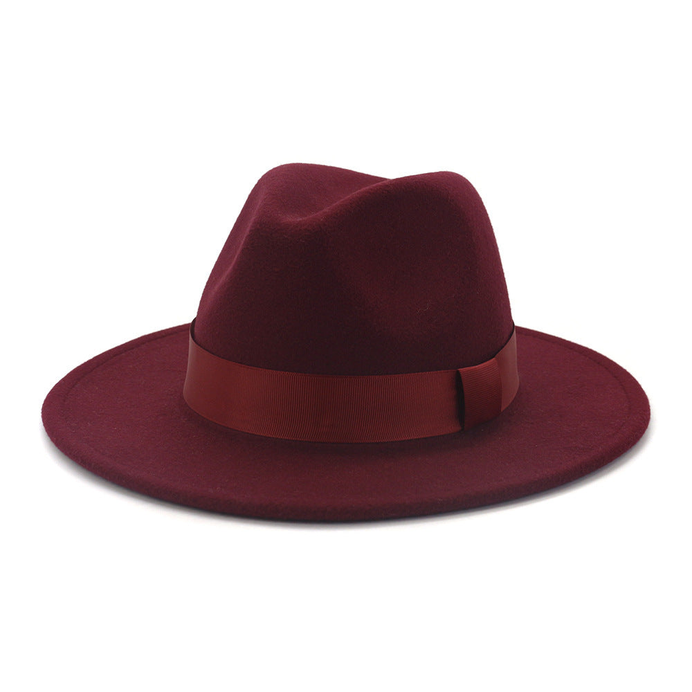 Fashionable Woolen Gentleman Jazz Flat Brim Big Hat Limorista