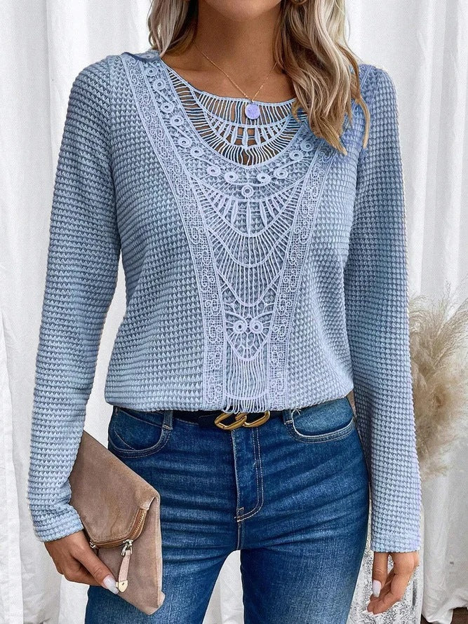 Lace Patchwork Round Neck Women&