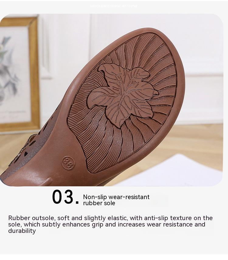 High Heel Retro Hollow Sandals Spring And Summer New Round Toe Buckle Mom Shoes Limorista