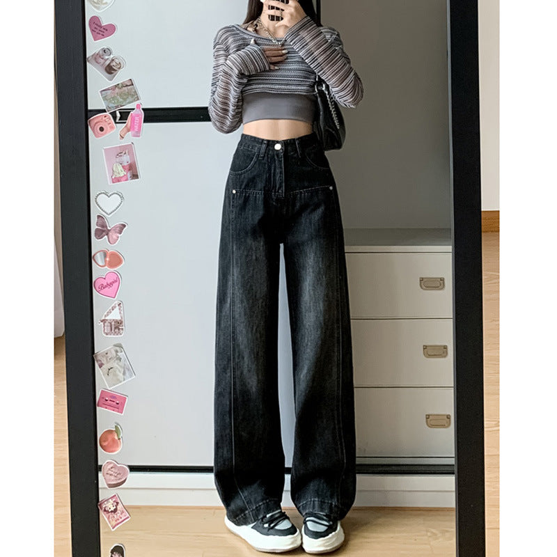 Washed Wide-leg Men And Women Autumn And Winter New Large Size Pear-shaped High Waist Slim Straight Trousers Limorista