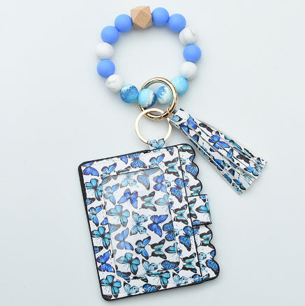Silicone Bead Bracelet Card Bag Pu Tassel Women&