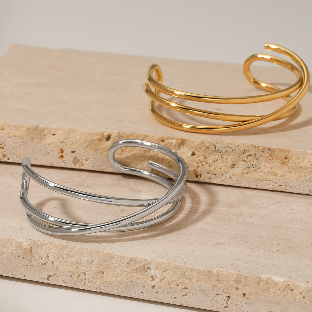 Metal Line Open-ended Bracelet Stainless Steel Irregular Limorista