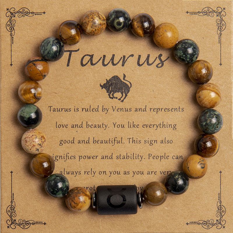 European And American New Natural Picture Tigereye Twelve Constellation Beaded Bracelet Limorista