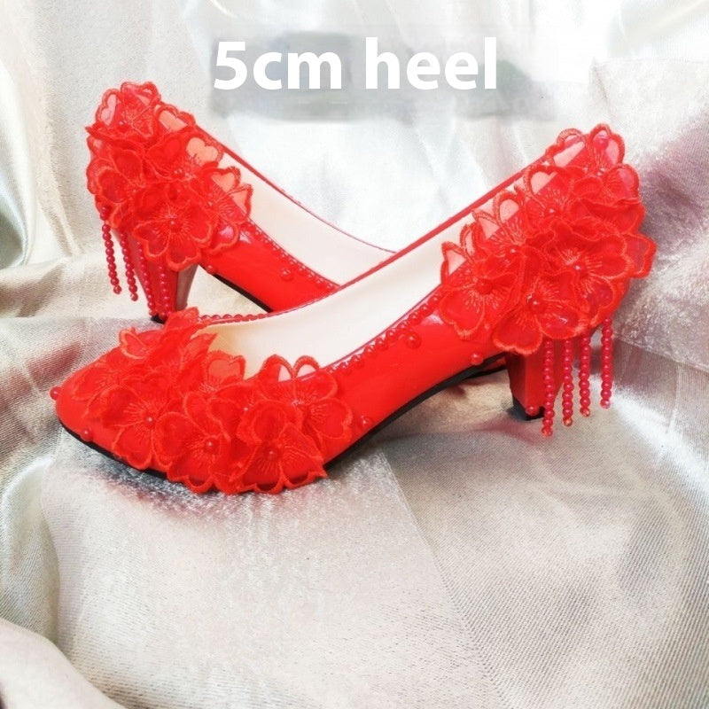 Male Lace High-heeled Shoes Korean Style, Flower Rhinestone Tassel Bride Limorista