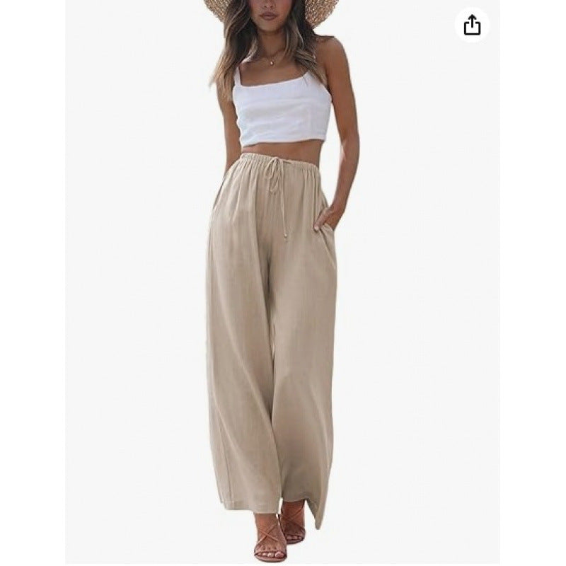 Loose Casual Pocket Drawstring Wide-leg Pants For Women Limorista