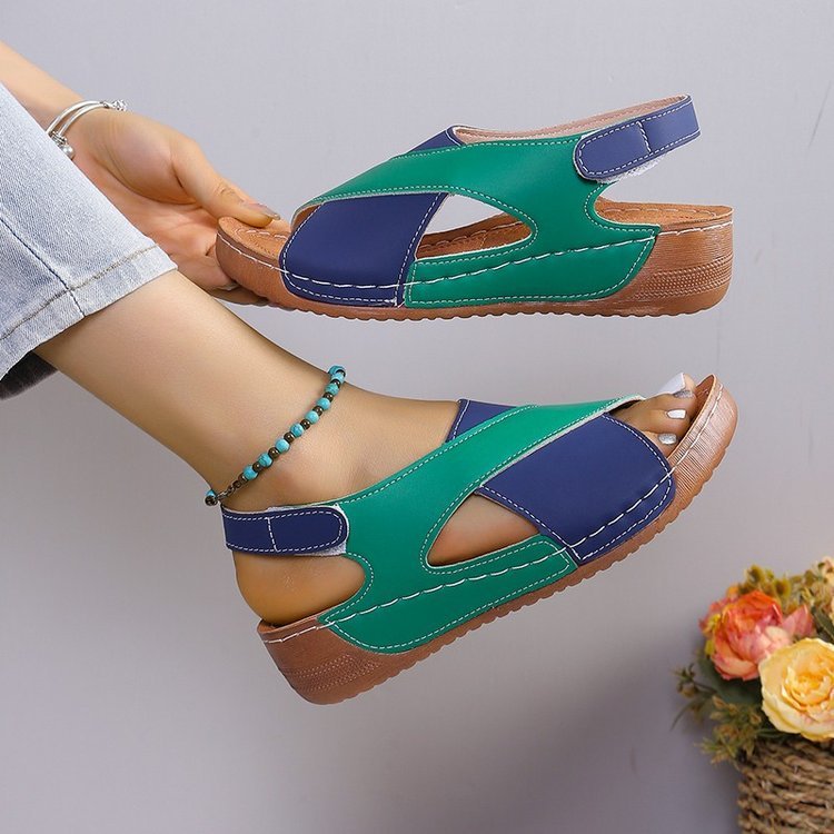 Summer Wedges Sandals With Colorblock Cross-strap Design Casual Thick-soled Roman Shoes For Women Limorista