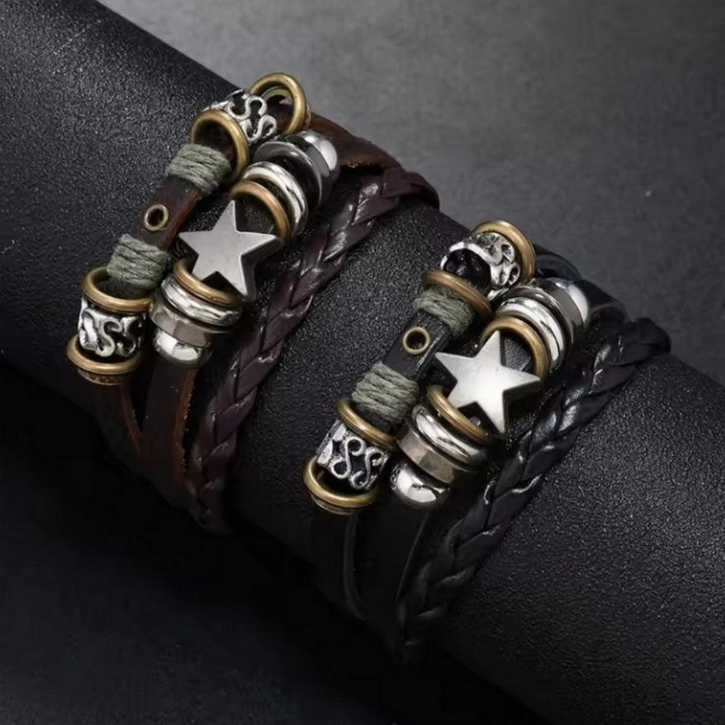 Personalized Beaded Five-pointed Star Leather Bracelet Trendy Simple Limorista