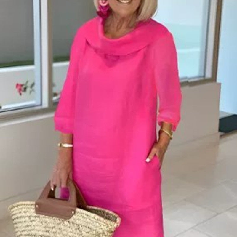 Cotton And Linen Temperament Commuting Long Mosaic Ladies Dress Limorista