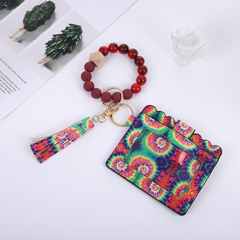 Silicone Bead Bracelet Card Bag Pu Tassel Women&