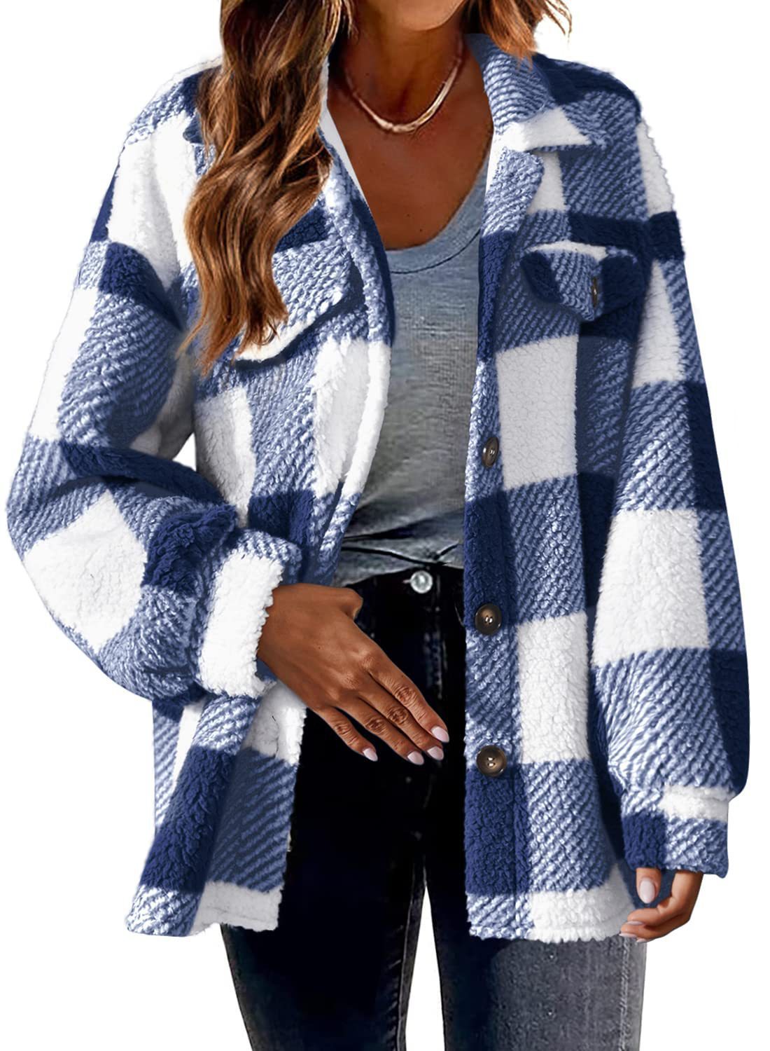 Turndown Collar Plaid Jacket With Pockets Single Breasted Button Down Woolen Jacket Autumn And Winter Clothes For Women Limorista