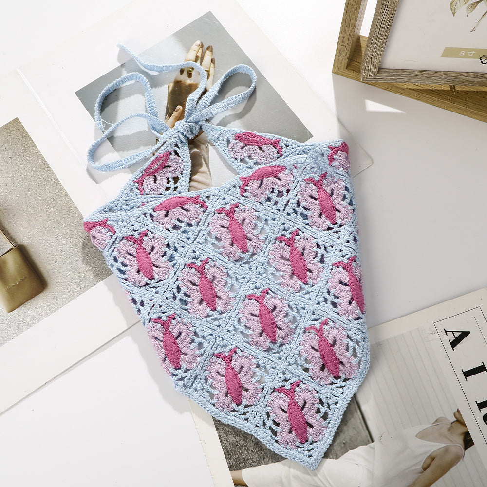 Girl Checker Crochet Triangle Scarf Headband Knitted Flower Limorista