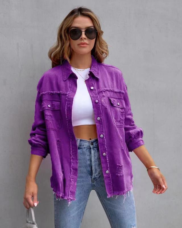 Fashion Ripped Shirt Jacket Female Autumn And Spring Casual Tops Womens Clothing Limorista
