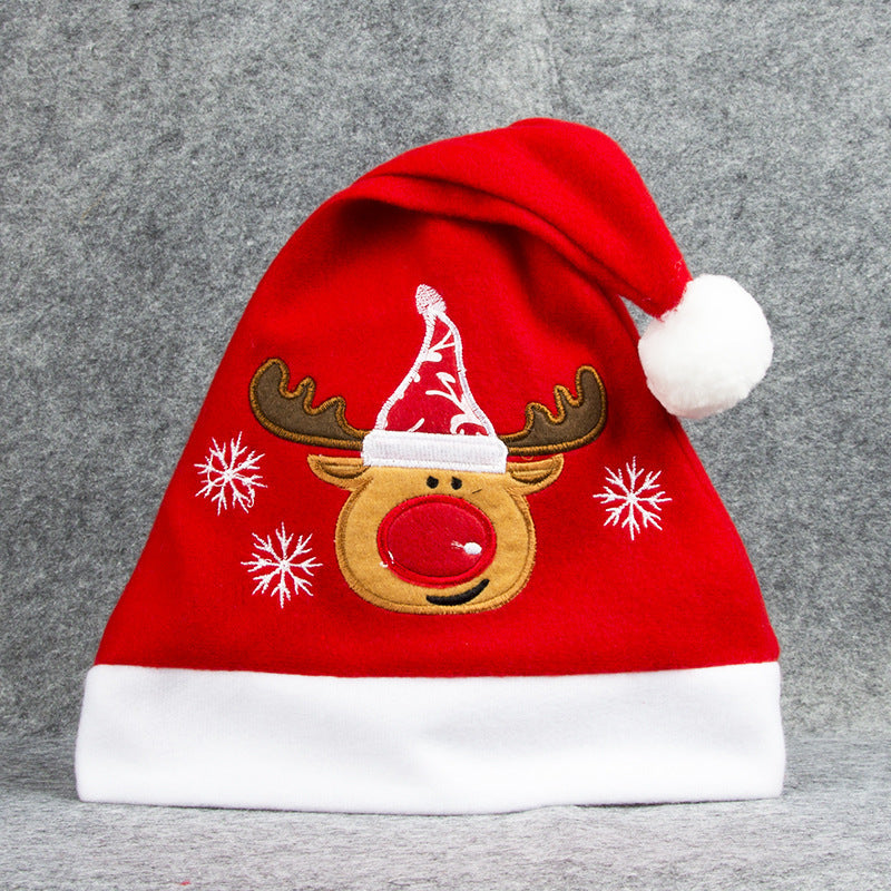 Cartoon Christmas Hat With Elk Santa Claus Embroidery Design Holiday Party Decoration Fuzzy Hat Limorista