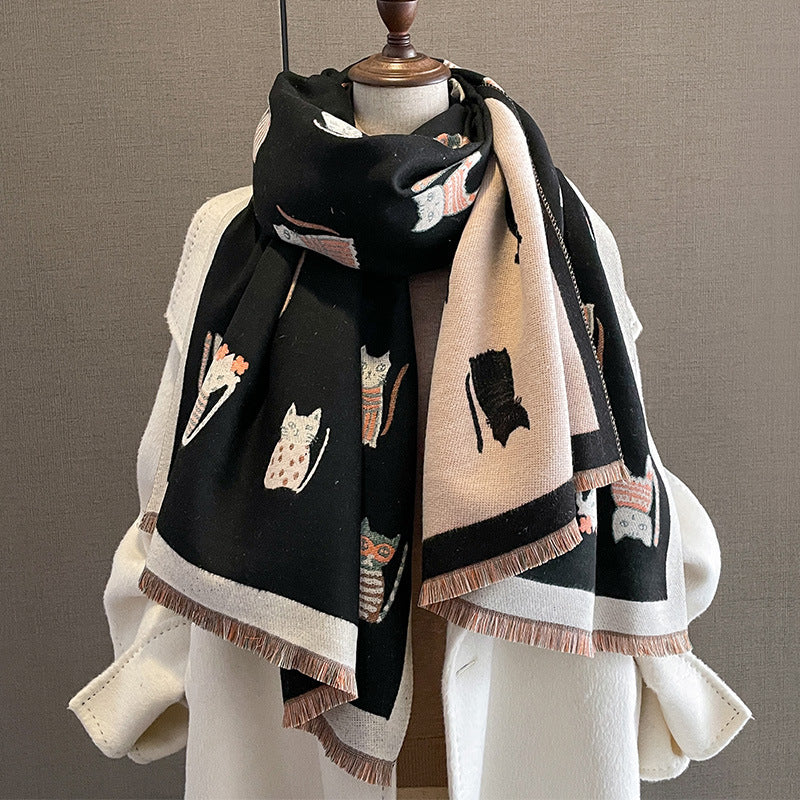 Fashion Artificial Cashmere Scarf Female Winter Korean Style Versatile Student Thickened Scarf Dual-purpose Shawl Outer Match Limorista