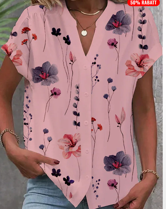Casual Stand Collar Short Sleeve Regular Cardigan Digital Printing Top Shirt Limorista
