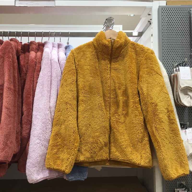 Coral Fleece Cardigan Stand Collar Jacket Warm Coat Limorista