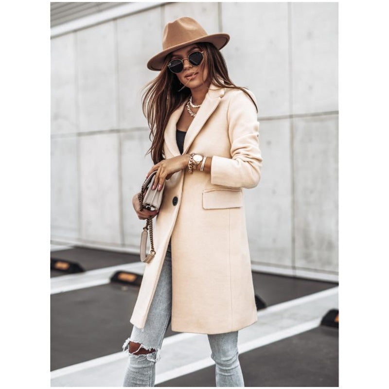 Simplicity Long Sleeve Button Woolen Coat Overcoat Limorista