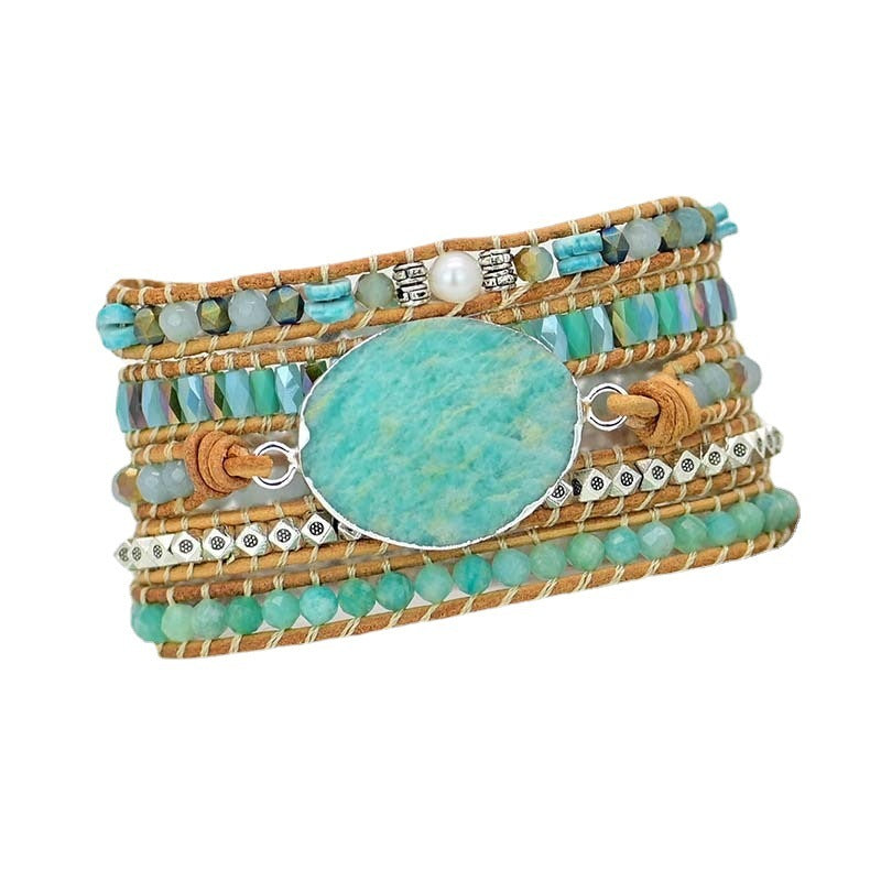 Cut Angle Tianhe Stone Cowhide Woven Bracelet Limorista