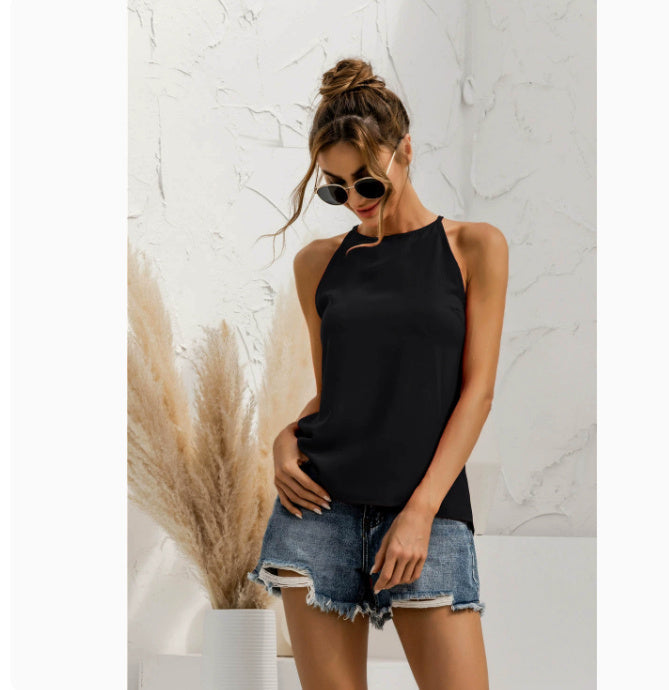 Spring And Summer Sleeveless Halter Pure Color All-matching Vest Limorista