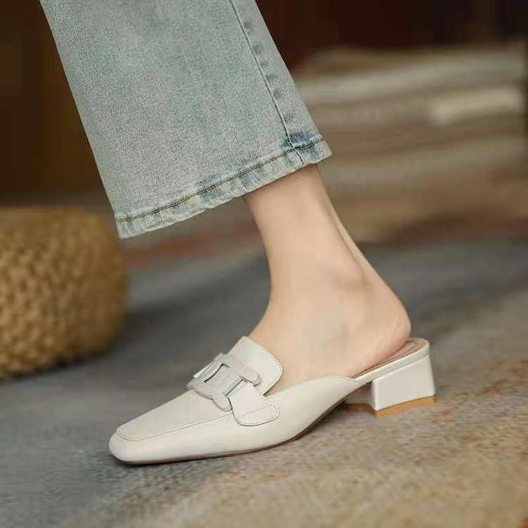 Slip-on British Metal Buckle Square Toe Leather Shoes Limorista