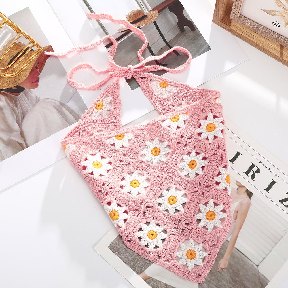 Girl Checker Crochet Triangle Scarf Headband Knitted Flower Limorista