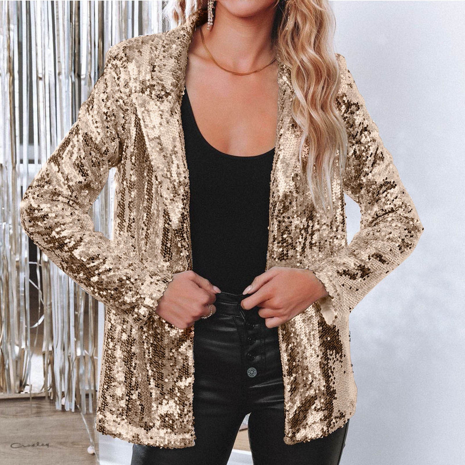 Lapel Long Sleeve Sequined Casual Suit Jacket Women Limorista